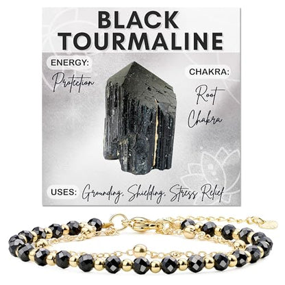 Farfume Crystal Bracelet Beaded Bracelets 4mm Natural Stone Beads Gemstone Handmade Jewelry Gift for Women - color: Black Tourmaline-concentration&Protection