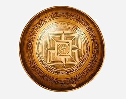 11" Healing Mantra Carved Buddha Tibetan Singing Bowl, Hand Hammered Nepal Yoga Singing Bowls with Cushion & Mallet Striker
