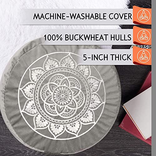 Florensi Yoga & Meditation Bundle | Grey Zabuton Meditation Mat, Grey Meditation Cushion & Yoga Wheel 3 Pack