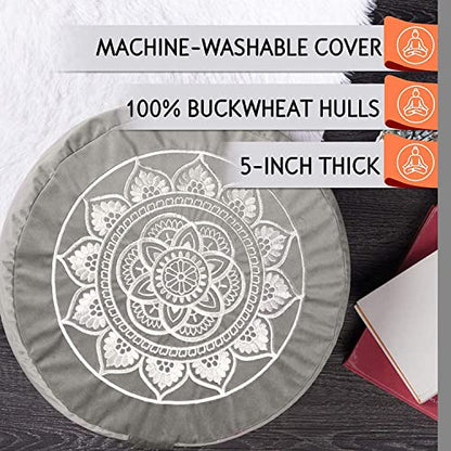 Florensi Yoga & Meditation Bundle | Grey Zabuton Meditation Mat, Grey Meditation Cushion & Yoga Wheel 3 Pack