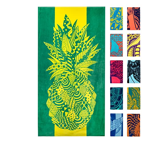 Nova Blue Pineapple Beach Towel – Yellow and Green with A Tropical Design, Extra Large, XL (34”X 63”) Tropical Fruit, Yellow Beach Towel with Unique Design Made from 100% Cotton - color: Pineapple