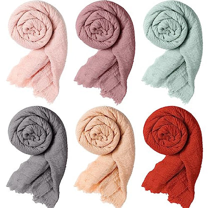 Geyoga 6 Pcs Women Scarf Shawl Hijab Scarves Cotton Crinkle Hijab for Women Blend Shawl Crinkle Wrap Head for Seasons - color: Vivid Colors