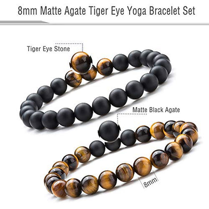 Men Women 8mm Tiger Eye Stone Beads Bracelet Elastic Natural Stone Yoga Bracelet Bangle - color: A-2 Pcs Set 1-21003