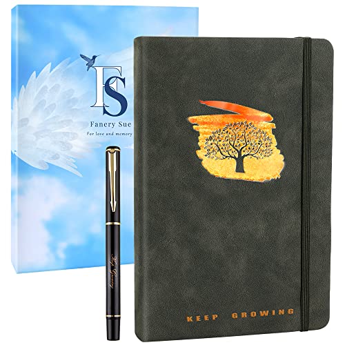Fanery Sue Journal for Women & Men Tree of Life Journals for Writing with Pen, A5 College Ruled Lined Writing Personal Diary Notebooks 180° Lay Flat Thick Paper Hard Cover Leatherette (Olive Green)