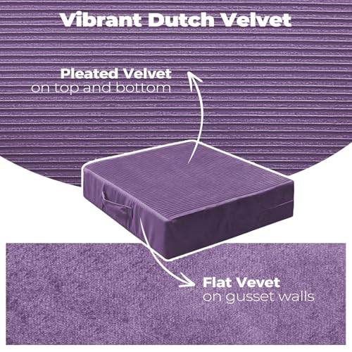 Large Floor Pillows for Adults, Thick Meditation Floor Cushions for Sitting Yoga, 22x22x5 Foam Seat Cushions Set of 2 for Furniture, Floor Pillow with Pleated Velvet Removable Cover, Lavender