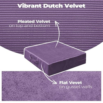 Large Floor Pillows for Adults, Thick Meditation Floor Cushions for Sitting Yoga, 22x22x5 Foam Seat Cushions Set of 2 for Furniture, Floor Pillow with Pleated Velvet Removable Cover, Lavender