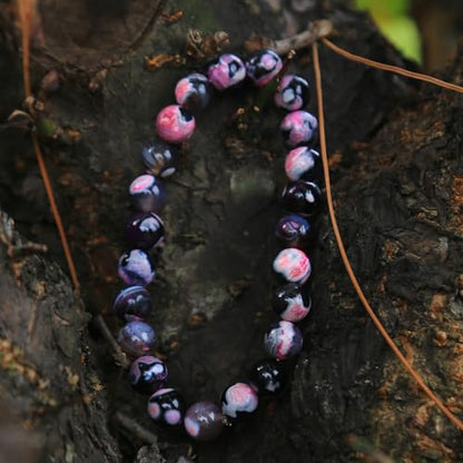 Handmade Natural Imperial Jasper Gem Semi Precious Gemstone 8mm Round Beads Stretch Bracelet 7" Unisex - color: Rose