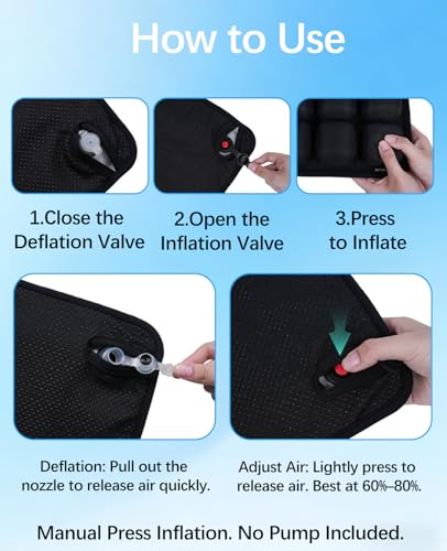 Inflatable Seat Cushion, Airplane Seat Cushion for Long Flights – Breathable 3D Air Cell Cushion，Suitable for Long Flights Office, Wheelchair, Cars,Easy to Carry,Charcoal - color: Charcoal