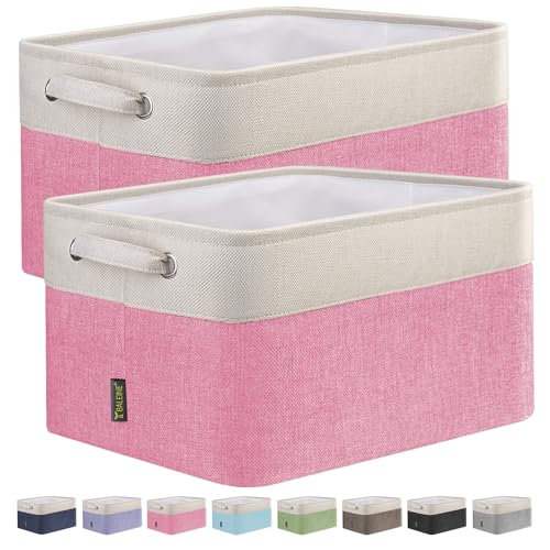 BALEINE 2 Pack Fabric Closet Storage Bins for Shelves, Linen Closet Organizers and Storage, Decorative Baskets for Organizing, Shelf, Clothes, Home, Office (Pink, 12"x8"x8") - color: Pink, size: 2PCS/Small-12x8x8