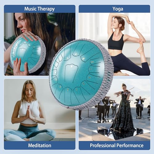 Steel Tongue Drum 13 INCH 15 NOTES, Rain Drum for Outside Garden, Rain Chime Chakra Drum, Hand Pan Musical Instrument Gift with Bag for Adult, for Meditation Yoga (Malachite, D key) - color: Malachite