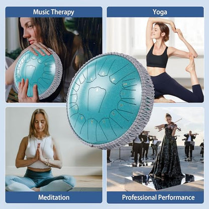 Steel Tongue Drum 13 INCH 15 NOTES, Rain Drum for Outside Garden, Rain Chime Chakra Drum, Hand Pan Musical Instrument Gift with Bag for Adult, for Meditation Yoga (Malachite, D key) - color: Malachite