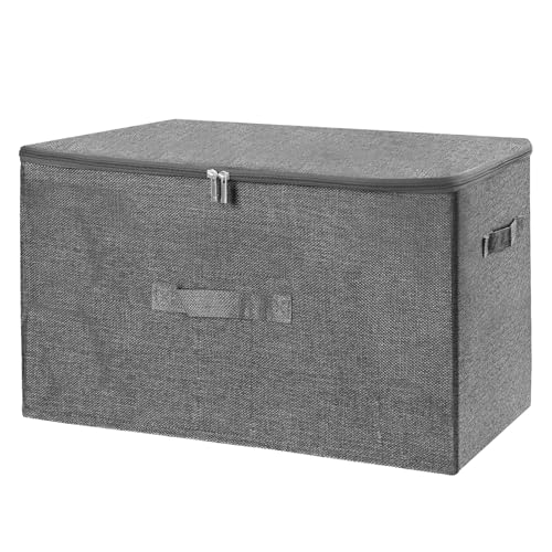 ANMINY Storage Bins with Zipper Lids 51.9 Qt Lidded Fabric Storage Boxes Baskets Cubes with Handles Collapsible Washable Cotton Linen Closet Shelf Clothes Organizer - Gray, Extra Large - color: Gray, size: Extra Large (Pack of 1)