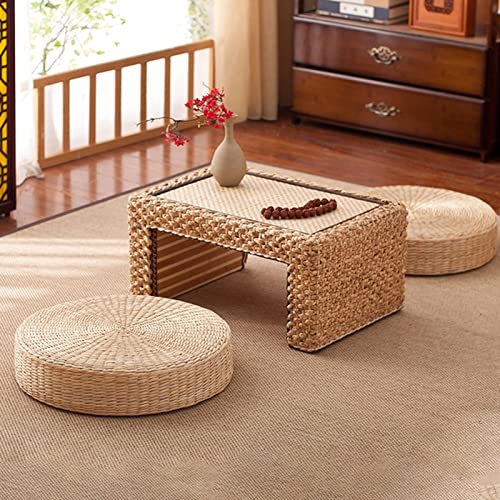 HEVIRGO Tatami Floor Pillow, Round Padded Braided Seat Cushion for Buddha Meditation, Breathable Round Straw Weave Handmade Pillow for Floor 40cm
