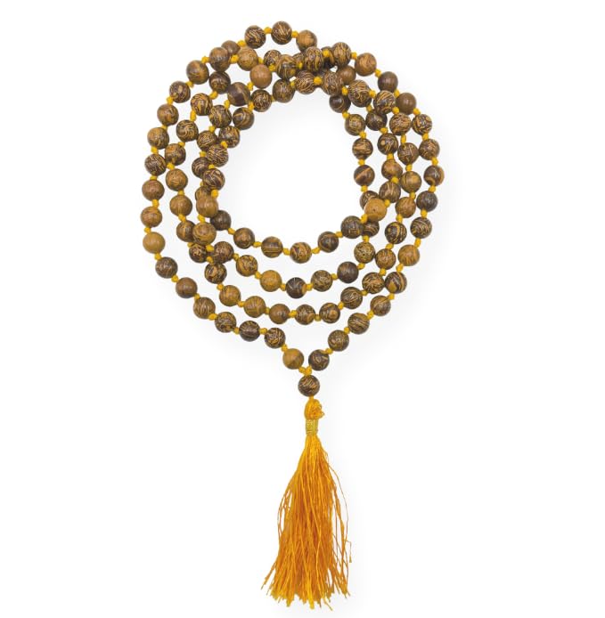 GEMSCITE Japa Mala 108 Prayer Beads Perfect for Meditation Spiritual Mala Necklace & Wrist Mala Bracelet - color: Mariyam Jasper (Calligraphy), size: Hand Knotted