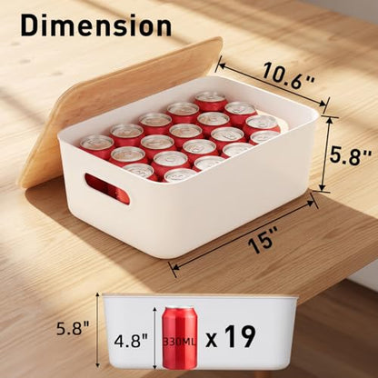 Citylife Storage Bins with Bamboo Lids 16QT Plastic Storage Containers Stackable Organizer Boxes with Handle for Desk Snacks, Toys, 2 PCS, 15" L x 10.6" W x5.8 H - size: Large, style: 2 Pack