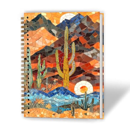 XUNLURY Western Stained Glass Cactus Desert Notebook, Boho Sunset Western Journal, Abstract Jigsaw Puzzle Journal, Vibrant Southwestern Hardcover Spiral Notebook, 5.5x8.3 Inch - color: Color_9