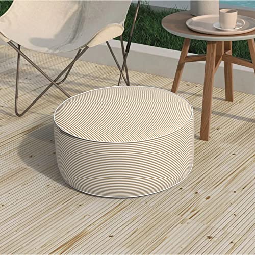 Inflatable Stool Ottoman, Footrest Ottoman with Handle, Outdoor or Indoor Round Portable Stool for Patio Home Decoration, 21x9 Inch, Stripe Beige - color: Stripe Beige, size: 21"D x 21"W x 9"H