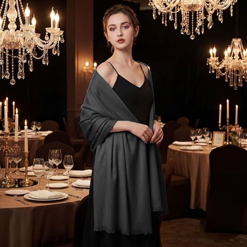 Pashmina shawls and wraps for Evening Dresses Scarf for Women Winter Shawl Wraps for Women Weedings - color: Dark Grey