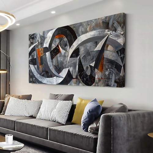 ZESTRILIA Abstract Black and White Wall Art for Living Room Office Gray Canvas Painting Prints Large Artwork Dining Bedroom Decor (40x20 Inches) - color: Black and White Wall Art A828, size: 40"L x 20"W