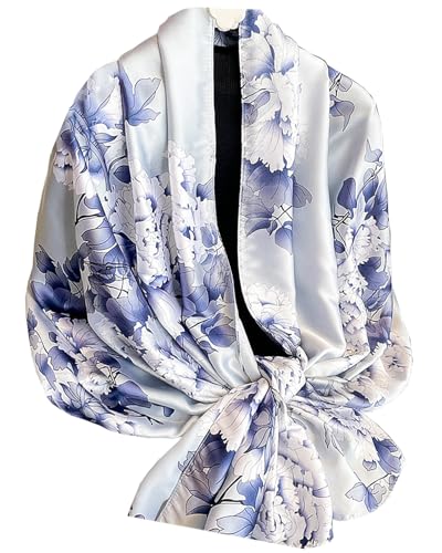 Dress Scarves Shawl Wraps Long Silky Scarf for Women Dressy Fashion Lightweight for Decorative Formal Evening Gowns - color: 1010-blue Peony