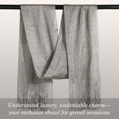Sumolux Shawls Wraps for Evening Dresses Metallic Glitter Shawls Scarf for Women Sparkling Wedding with Free Buckle - color: Dark Grey With Gold Threads