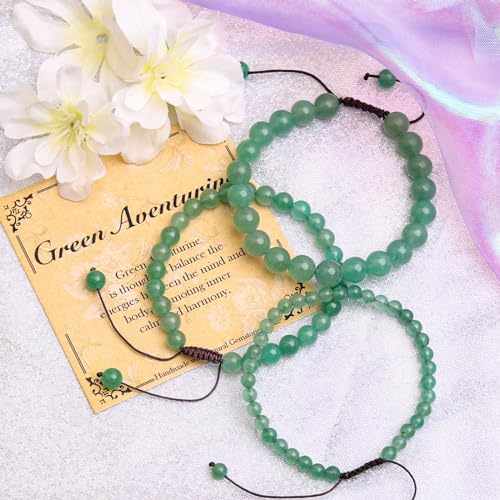 BONNY BOXX Braided Genuine Bracelet, Elegant Handcrafted Natural Gemstone Crystal Bracelet Healing Power Energy Inspirational Gifts with Card for Unisex - color: Green Aventurine, size: 4MM