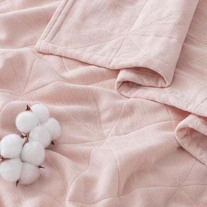 Exclusivo Mezcla 100% Cotton Muslin Throw Blanket for Couch, 4-Layer Moisture-Wicking and Breathable Ultra Soft Gauze Blanket for Spring Summer, 50"x60", Pink