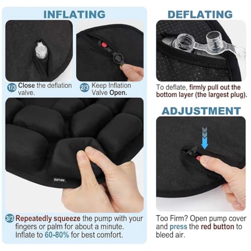 Inflatable Seat Cushion - Airplane Seat Cushion for Long Flights, Stable & Firm Support for Sports & Outdoors, Stadium Bleachers, Travel & Hard Dining Chairs
