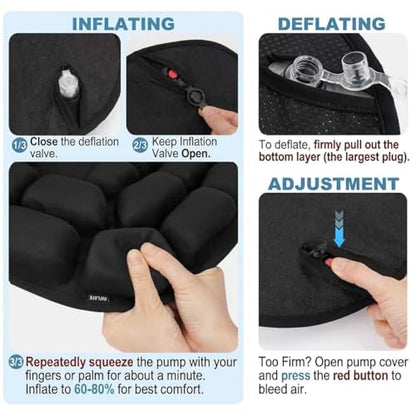 Inflatable Seat Cushion - Airplane Seat Cushion for Long Flights, Stable & Firm Support for Sports & Outdoors, Stadium Bleachers, Travel & Hard Dining Chairs