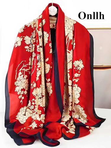 Large Shawl Scarf For Women Lightweight Wraps Silky Headscarf Long Sunscreen Scarfs - color: T13 Red Apricot / 70"x 35"