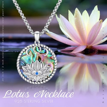 Evil Eye Necklace for Women 925 Sterling Silver, Protection Necklace with Blue Evil Eye Charm, Evil Eye/Lotus Pendant Jewelry, Birthday Christmas Gifts for Her - style: Lotus Evil Eyes 11