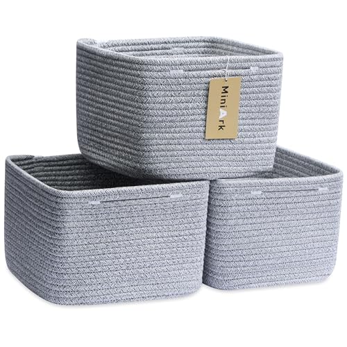 MiniArk Small Organizing Baskets for Cubes Shelf, 9.7x9.7x7.1 Inch Rope Woven Storage Bins for Nursery Shelves Storage, Cute Toy Basket, Square 3 Packs Mixed Grey - color: Mixed Grey, size: Square-9L (▢9.7"×9.7"×H7.1")