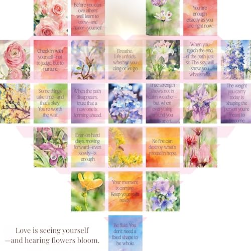 Botanical Affirmation Cards for Women – 64 Floral Self-Love & Healing Cards with Wooden Display Stand – Daily Mindfulness & Emotional Wellness Gift for Women, Best Friend, Sister