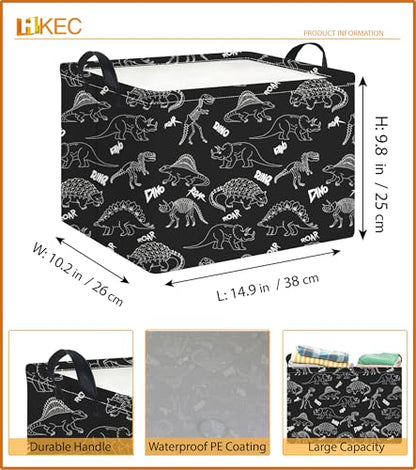 Rectangle Storage Basket with Handles,Collapsible Storage Bin,Books Box,Gift Basket(Black Line Dinosaur) - color: Black Line Dinosaur