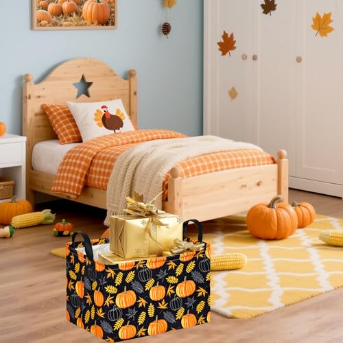Rectangle Gift Storage Basket Home Shelf Storage Basket Organizer Box Clothes Laundry Hamper Nursery Basket Laundry Basket with Handles - color: Golden Pumpkin