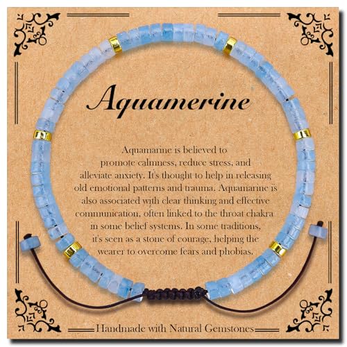 BONNY BOXX Braided Genuine Bracelet, Elegant Handcrafted Natural Gemstone Crystal Bracelet Healing Power Energy Inspirational Gifts with Card for Unisex - color: Aquamarine, size: 2*4MM