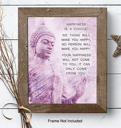 Buddhism Happiness Quote - Inspirational Saying Poster - Zen New Age Wall Art Decor - Home Decoration for Spa, Meditation Room, Yoga Studio - Gift for Women, Buddhist, Buddha Fan - Pink, Purple - 8x10 - size: 8"L x 10"W