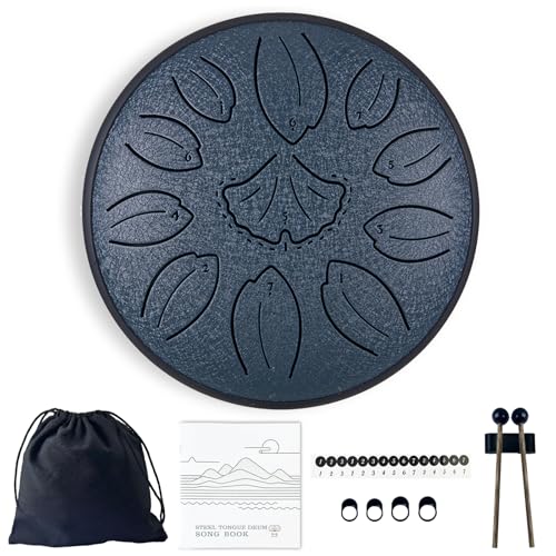 TUOKING Rain Drum for Outside Steel Tongue Drum 6 Inch 11 Notes C Key Handpan Drum for Adults and Beginners Sound Healing Musical Instrument for Meditation, Yoga, Music Lovers(Navy Blue) - color: Navy Blue, size: 6 Inch 11 Notes