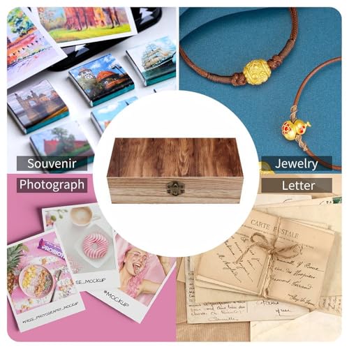 Brown Wood Grain Wooden Storage Box with Hinged Lid And Front Clasp Decorative Storage Keepsake Boxes Wooden Gift Jewelry Organizer Boxes Office Desk Organizer