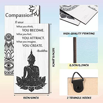 Blulu 2 Pcs Buddha Quote Decor Buddha Inspirational Quote Wall Art Meditation Room Chakra Decor Zen Wooden Hanging, Spiritual Gift for Home Yoga Living Room Women(Compassion) - style: Compassion
