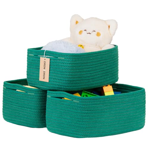 Small Storage Baskets for Organizing, Woven Storage Bins for Shelves, Gift Basket Empty, Cute Decorative Closet Organizer, Baby Rope Basket, Dog Toy Storage, 13.2x8.2x5.2”, 3Packs Green - color: Green, size: M