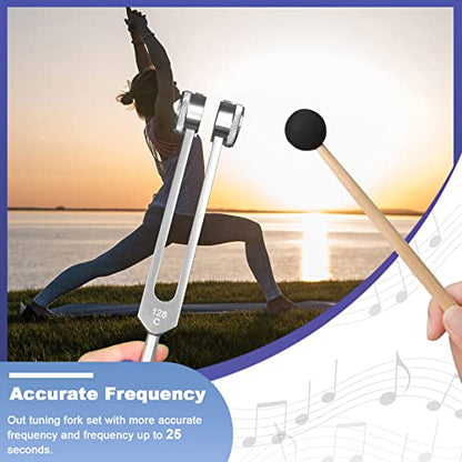 128 Hz Tuning Fork Weights Aluminum Clinical Grade Nerve/Sensory with Black Silicone Hammer, Cleaning Cloth and Felt Case, Non-Magnetic Aluminum Alloy