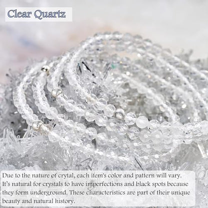 Farfume Tiny Bead Bracelets for Women, Handmade Natural Stone 4mm Beads 925 Sterling Silver Dainty Stretch Bracelets, Chakra Crystal Gemstone Jewelry Gifts - color: Clear Quartz (Stone of Manifestation), size: Medium 7.3-7.5 inch