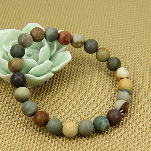 Angelstones Handmade Natural Healing Gemstone 8mm Round Beads Stretch Crystal Bracelet 7 Inch Unisex - color: Matt Polychrome Jasper