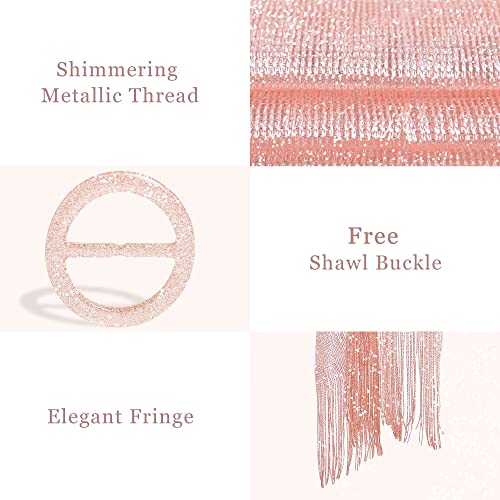 vimate Sparkling Metallic Shawls and Wraps for Evening Party/Wedding/Formal Dresses (With Free Buckle) - color: Q#. Baby Pink (With Baby Pink Buckle)