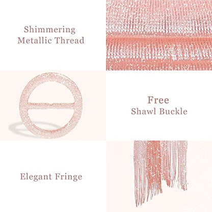 vimate Sparkling Metallic Shawls and Wraps for Evening Party/Wedding/Formal Dresses (With Free Buckle) - color: Q#. Baby Pink (With Baby Pink Buckle)