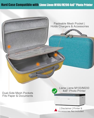 Hard Case for Liene M100 M200 4x6'' Photo Printer, Wi-Fi Picture Phone Printer Portable Travel Protective Storage Bag (Case Only) - color: M100 M200 4x6 Blue-Yellow