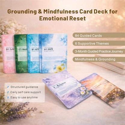 84 Mindfulness and Grounding Cards for Emotional Reset, Guided Self Care Deck with Purpose and Practice for Adults and Teens, Thoughtful Gift (Healing)