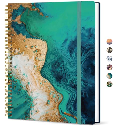Large Spiral Lined Journal for Women, 8.5" x 11" Notebooks for Work Collge Ruled, A4 Aesthetic Cute Journaling Notebooks for Writing, Plastic Cover, Emerald Shores - color: O-Emerald Shores