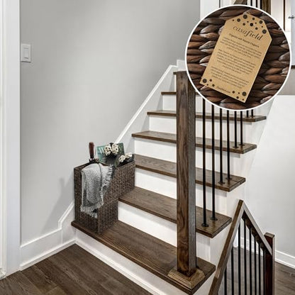 Casafield Stair Step Basket with Handles, Espresso Dark Brown - Woven Water Hyacinth Staircase Basket Storage Bin Organizer - color: Espresso - Hyacinth